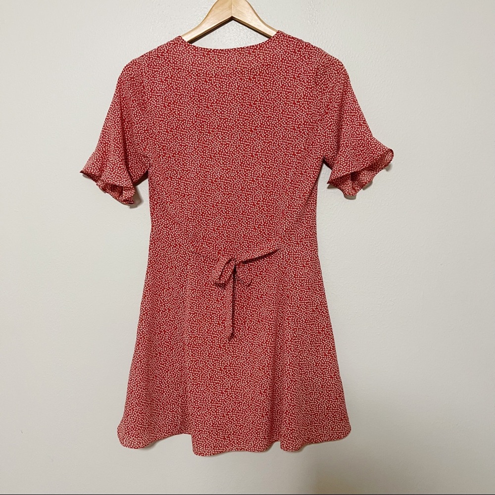 Lulus Castana Rust Red Print Button-Up Dress Sz S - image 8